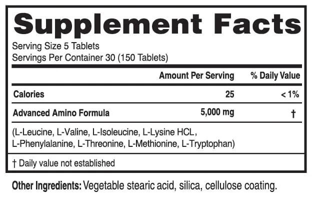 Advanced Amino Formula supplement facts label