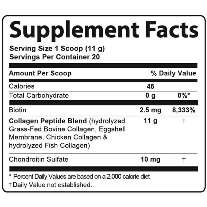 Advanced Collagen Plus supplement facts label