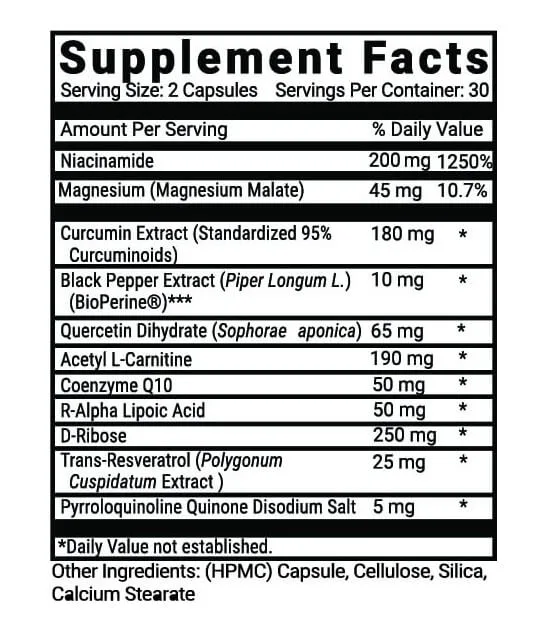 Advanced Mitochondrial Formula supplement facts label