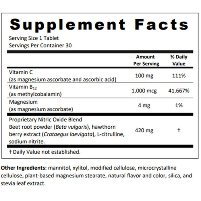 CircO2 Nitric Oxide Lozenges supplement facts label