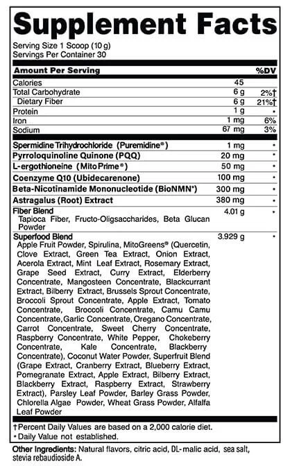 Pep Tonic supplement facts label